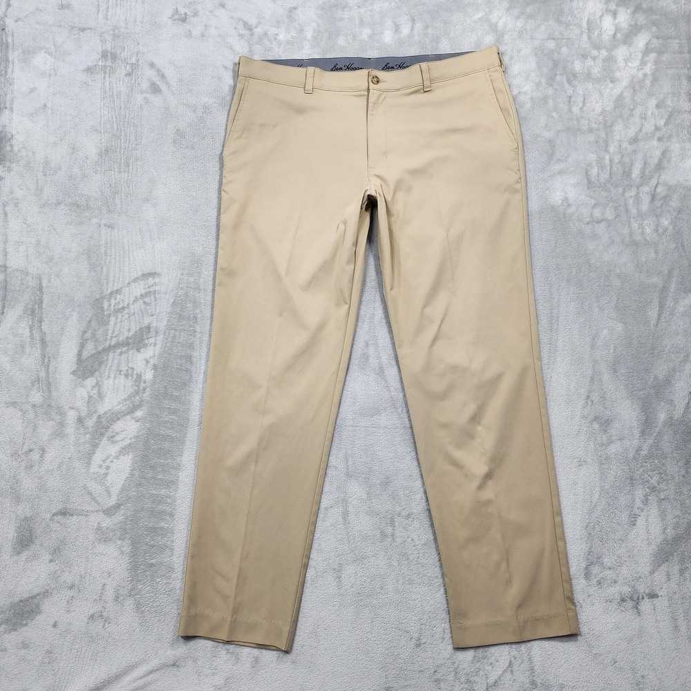 Ben Hogan Pants Mens 38x32 Beige Regular Fit Flat Front Chino Golf Casual Office